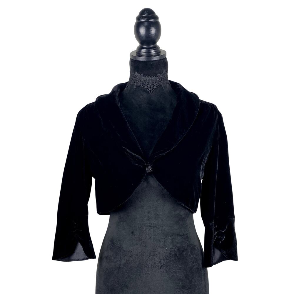 Nine West Velvet Black Shrug Cardigan Cover Up Whimsigoth Office Siren Vamp Sz S